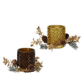 Kitchen Goods Glass Tealight Holder with Wreath 8.8cm (2 Assorted)